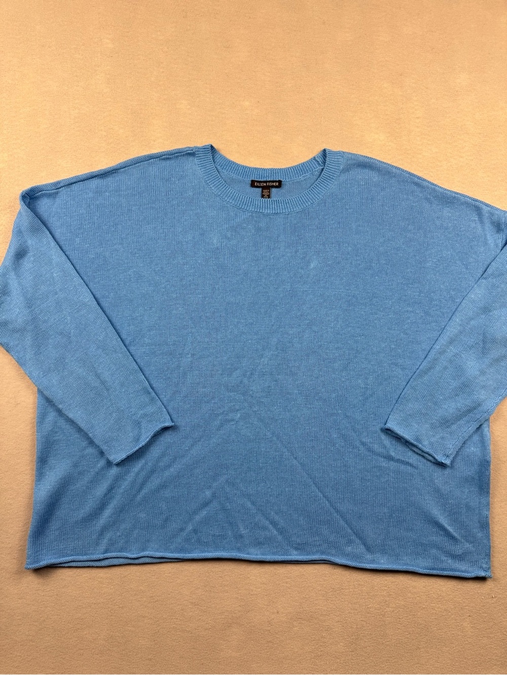 Eileen Fisher Aqua Blue Organic Linen / Cotton Boxy Knit Sweater Size M Coastal